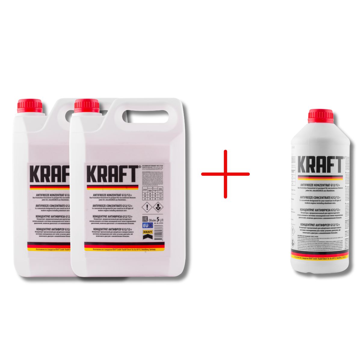 Антифриз концентрат KRAFT G12/G12+ червоний 5л KF104 2шт + подарунок Антифриз концентрат KRAFT G12/G12+ червоний 1,5л KF103 1шт