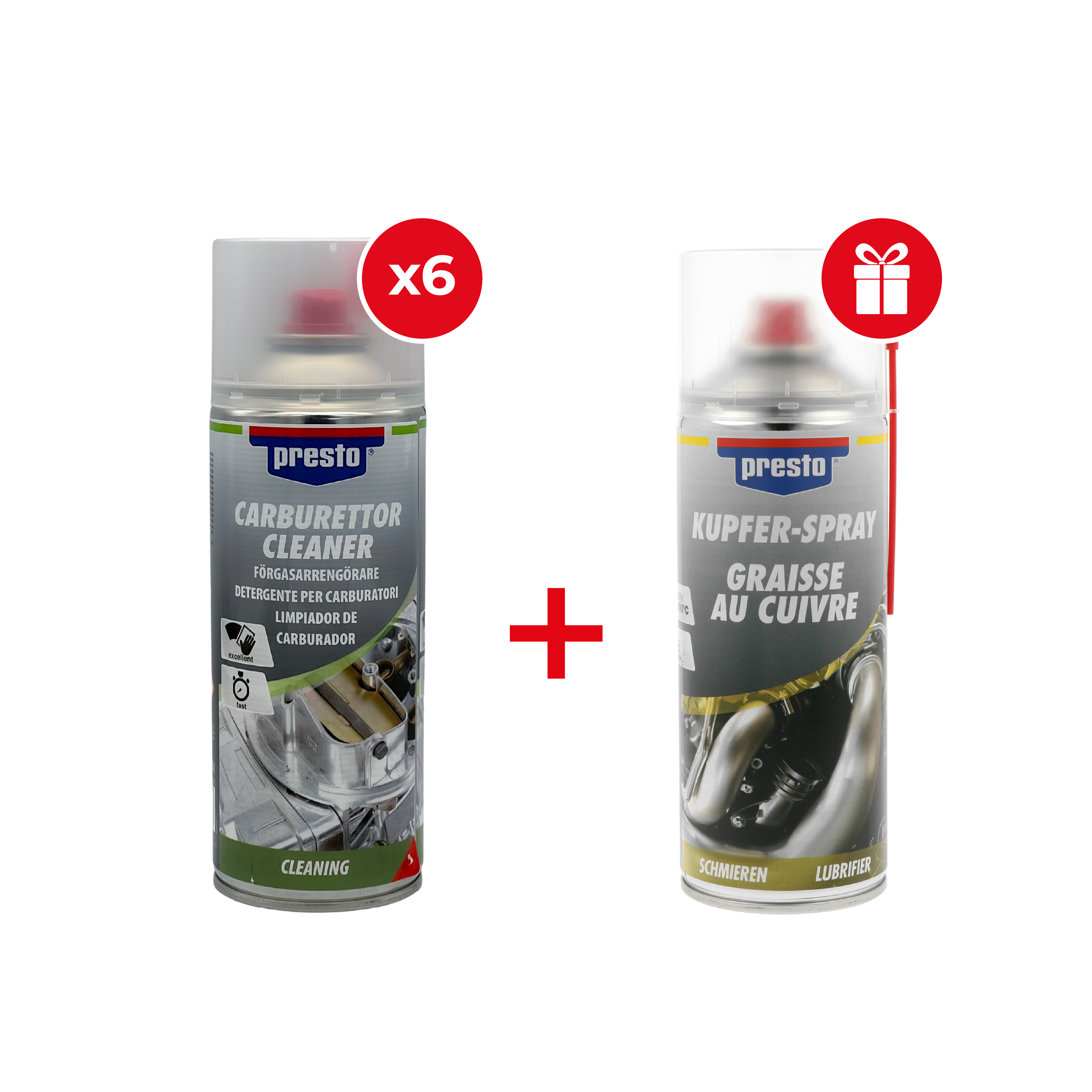 Набір Очисник карбюратора Presto 400 мл 6 шт + подарунок Мастило мідне Presto 400 мл 1 шт